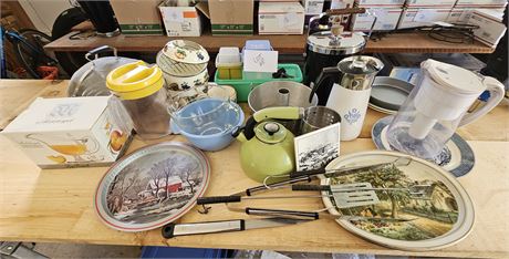 Mixed Kitchen Lot : Pots, Pans , Pitcher, & Much More