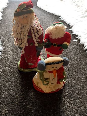 Plush Snowman and Santa Claus Plush Christmas Figurines - Lot of 3