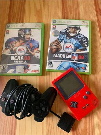 Xbox 360 NCAA 08 & Madden 08 Football Games, Red Nintendo Game Boy Pocket