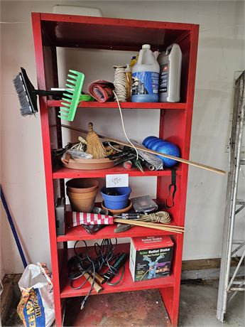 Shelf Cleanout:Red Metal Shelf/Chemicals/Pots/Electrical/Garden & More