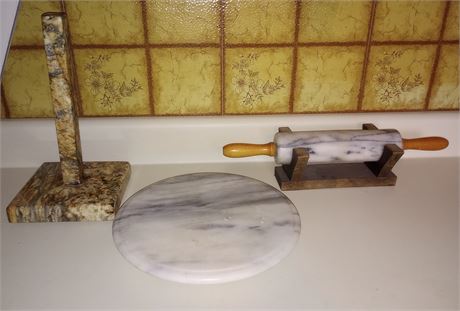 Marble Rolling Pin, Paper Towel Holder, Cake Stand