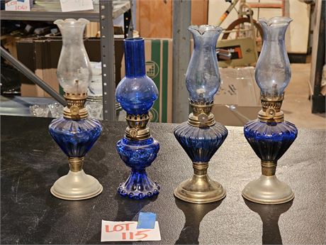 Cobalt Blue Vintage Oil Lamp Lot