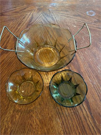 Colored Glass serving bowl and cocktail bowls