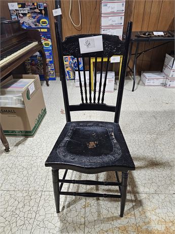 Antique Wood Chair Leather Seat