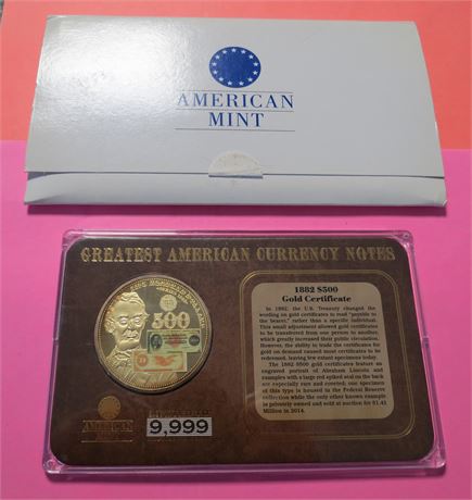1882 $500 Gold Certificate Collectible Coin