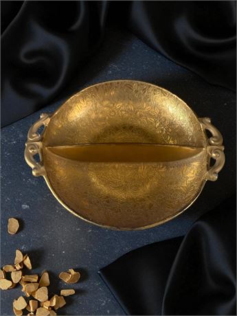 Vintage Cambridge Glass Co. Etched Gold Divided Relish/Compote Dish