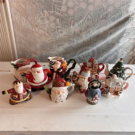 Christmas Themed Porcelain Teapots and Pitchers