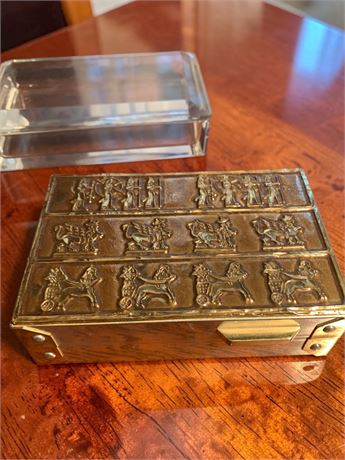 Turkish Metal Trinket Box W/Ornate Ottoman Carvings & Lucite Vanity Box