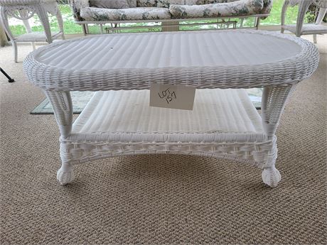 White Plastic Wicker Outdoor Table