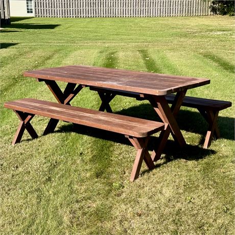 Vintage Solid Wood Picnic Table and Benches