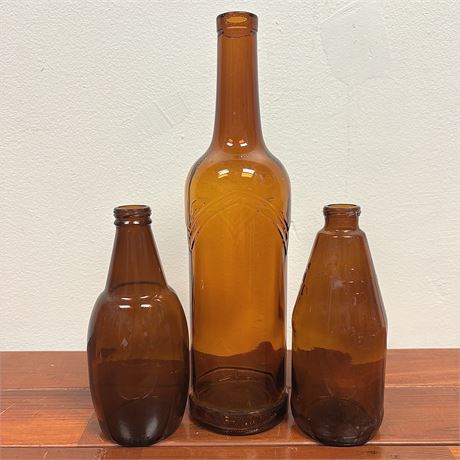 Vintage Amber Glass Bottles w/ Christian Bros. of CA Whiskey Bottle