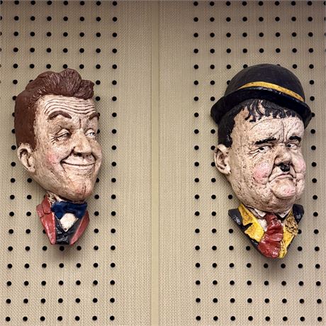 Laurel and Hardy Vintage Chalkware Wall Plaques
