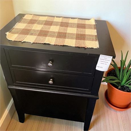 2 Drawer Dark Wood Night Stand W/Checked Placemat