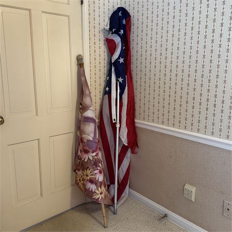 Large USA Flag, State of Ohio Flag, Garden Flag and Poles