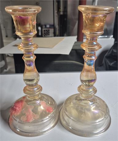 Carnival Glass Candle Holders