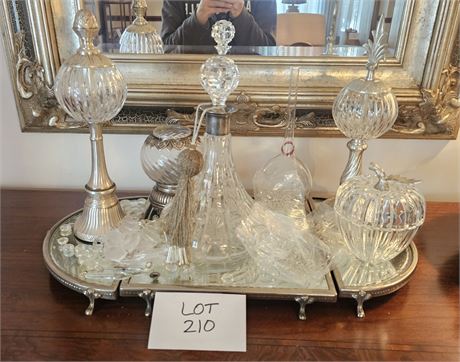 Silver & Beveled Glass 3-Piece Tray Set with Mixed Glass Decor