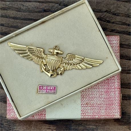 VTG Original US Navy Naval Aviator Officers Badge 1/20 10k GF