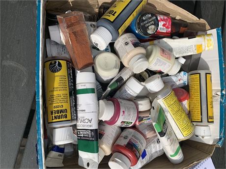 Box Of Crafting Paint Art Supplies Various Colors