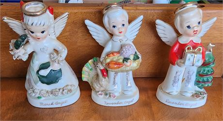 3- Vintage Porcelain Birthday Angels (March/November/December)