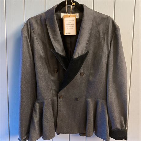 Gray Double-Breasted Peplum Blazer W/Black Velvet Lapel -