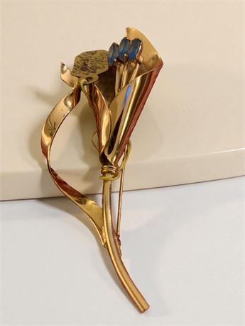 Coro Sterling Craft Gold Tone Peace Lilly Brooch From 1940s