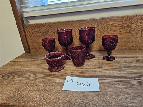 Ruby Glass Lot:Fenton Ruby Empress Wine Glasses/Wild Rose/Victorian Tumbler&More