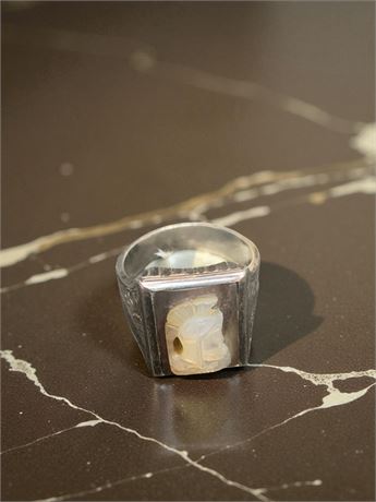 Vintage Sterling Silver Intaglio Roman Soldier Carved Cameo Ring Size 9.5