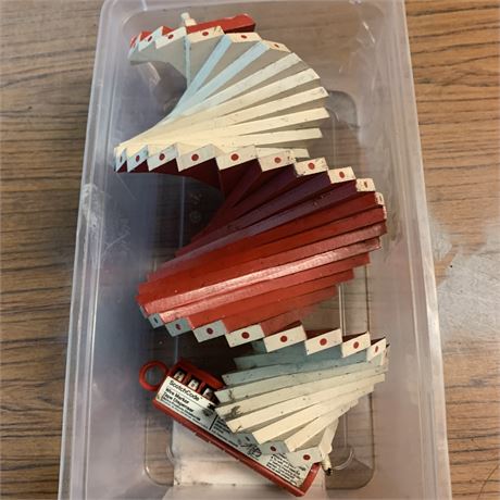 Red/White Hanging Spiral Wood Decor & 3M ScotchCode Wire Marker Tape Dispenser