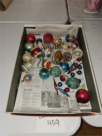 Mixed Box Of Old Antique Christmas Ornaments Indents / Figurals / Double Indents