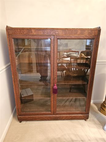 Antique Wood Glass Front Book Display Shelf