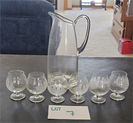 Vintage Tuscany Clipper Brandy Sniffers x6 With Libby Contemporary Water Pitcher