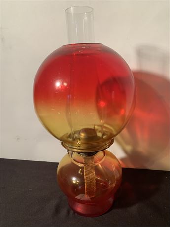 Vintage Amberina Red Orange Eagle Kerosene Oil Lamp