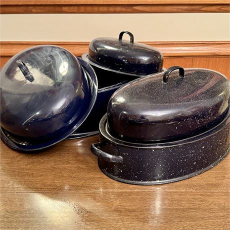 Set of 3 Savory Roasting Pans with Lids - 17", 14" and 12"