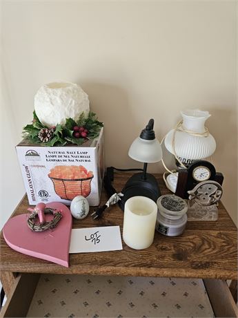 Mixed Decor Lot- Salt Lamp, Snowball Candle, Desk Lamps & More