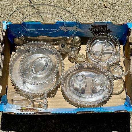 Flat of Vintage Imperial Candlewick Clear Serveware - 20 Mixed Pieces