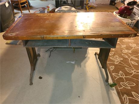 Vintage Lab School Table Wood Top with Metal Legs