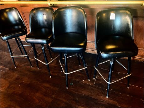 Black Swivel Bar stools W/Vinyl Bucket Seats & Metal Legs (Set of 4)