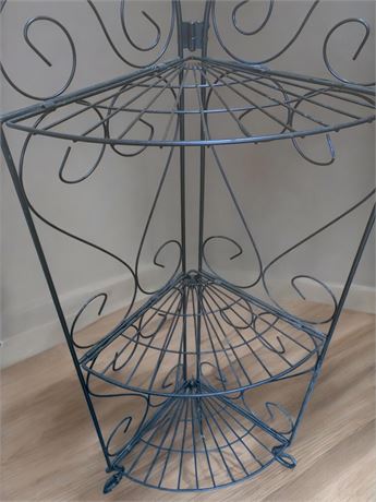 Vintage Black Metal Folding Corner Plant Stand With Ive Leaf Accents