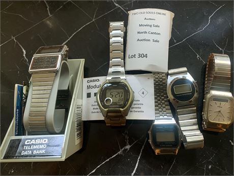 Casio Telememo Data Bank Calculator Watch & W-102D-1A Digital Chronograph Watch