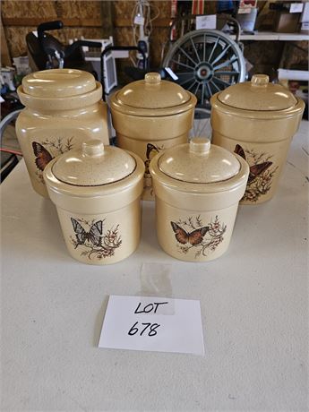 Vintage Butterfly Ceramic Canister Set