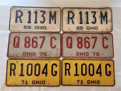 Pairs of 1969, 1970, 1971 Ohio License Plates