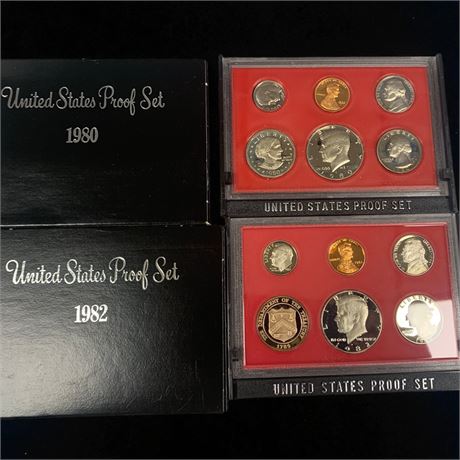 1980 & 1982 United States Mint Coin Proof Sets "S' Mark