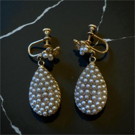Victorian Revival Pearl Drop Screw-Back Earrings