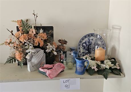 Mixed Decor Lot- Faux Floral, Party-Lite, Lenox Frame & More