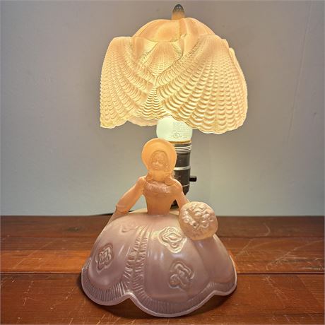 1940's L.E. Smith Southern Belle "Bo Peep" Pink Glass Lamp