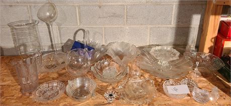 Large Lot of Mix Clear & Crystal Glass/Vases/Bowls/Platters