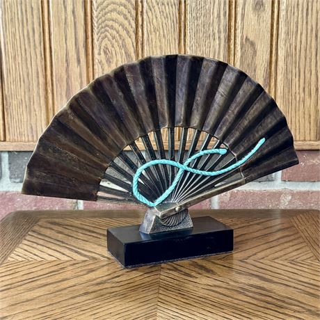 Decorative Asian Brass Fan on Base - 12.5 x 8.5"T