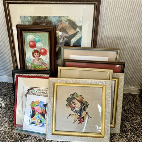 Large Art Lot with Signed Originals, Needlepoint and More