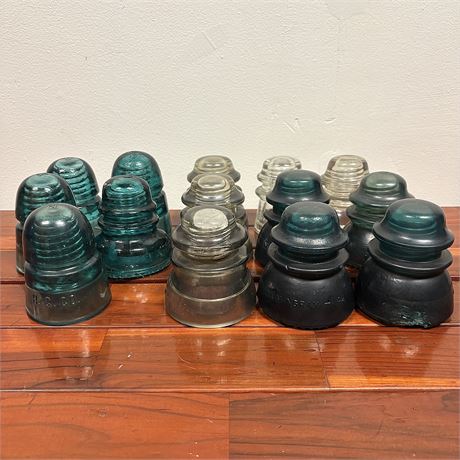 Lot of Aqua and Clear Glass Insulators
