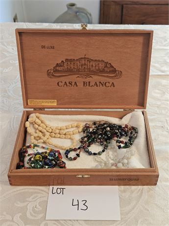 Antique Murano Glass Necklace, Bone Carved Bead Necklace, And Beaded Necklace